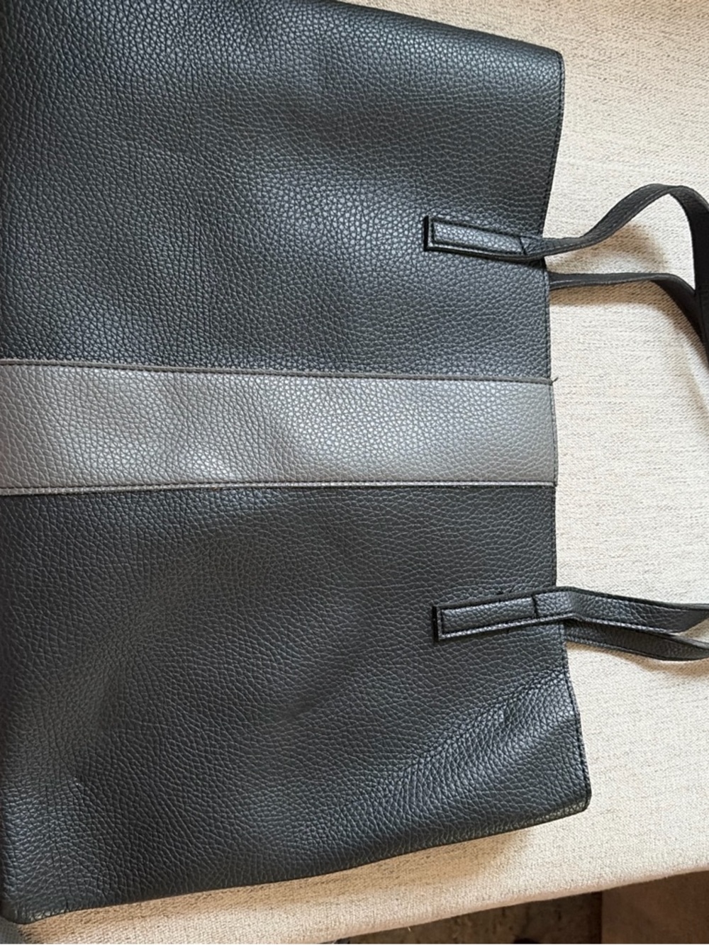 Vince camuto Men's Black Leather Tote Bag with Gray Accent